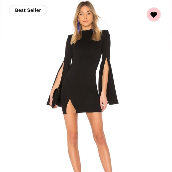 Michael Costello Dresses & Skirts - Michael Costello black mini dress, long slit bell sleeves